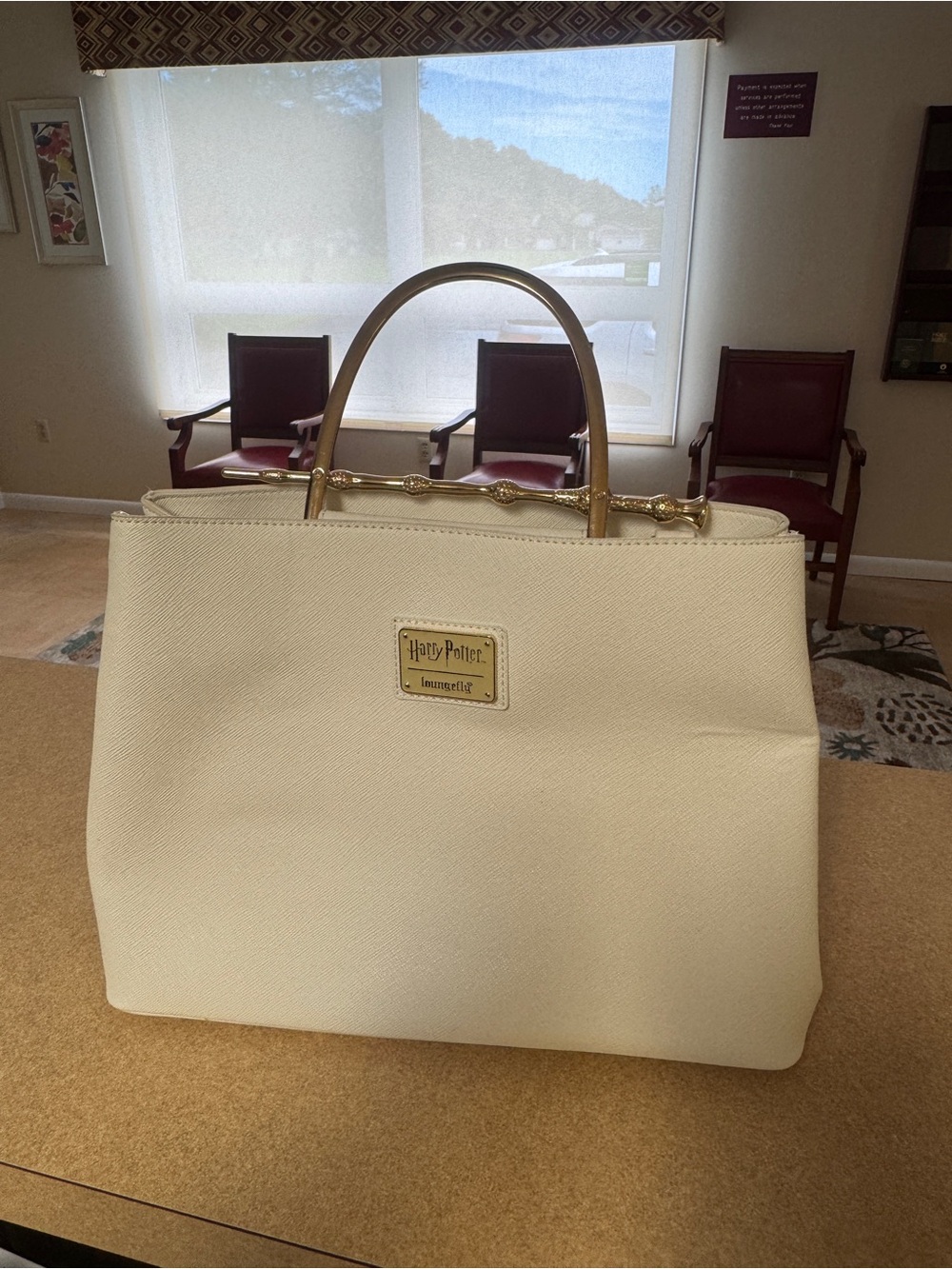 Loungefly Harry Potter Elder Wand handbag in cream with embossed texture White